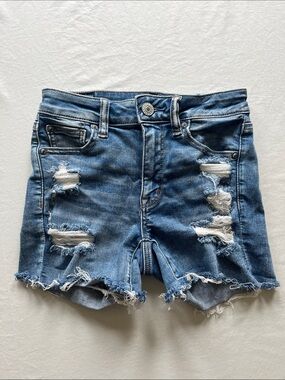 American Eagle Outfitters Blue Distressed Next Level Stretch Hi-Rise Shortie